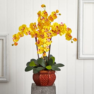 Silky Flower Store Artificial Phalaenopsis Silk Flower Arrangement, Decorative Vase, Oriental Style Home Décor, 10w x 6.25h 5 5 Product: Nearly Natural Phalaenopsis with Decorative Vase Silk Flower Arrangement