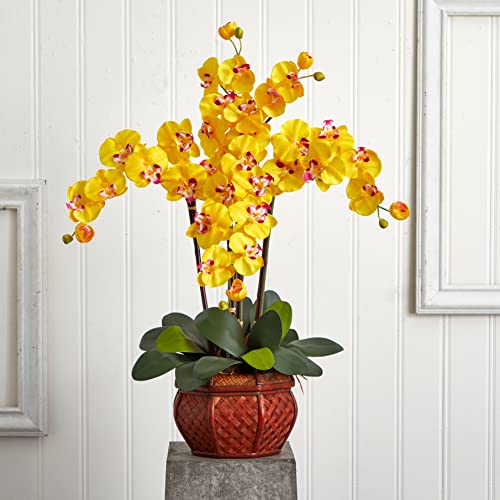 Silky Flower Store Artificial Phalaenopsis Silk Flower Arrangement, Decorative Vase, Oriental Style Home Décor, 10w x 6.25h 2 2 Product: Nearly Natural Phalaenopsis with Decorative Vase Silk Flower Arrangement
