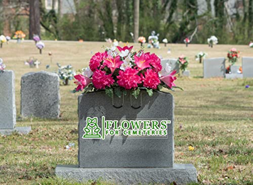 Silky Flower Store Artificial Cemetery Flowers, Pink Purple Dahlia Memorial Saddle for Headstone, Weatherproof Faux Grave Flowers 20.5cm 2 2 Product: Sympathy Silks Artificial Cemetery Flowers - Realistic - Outdoor Grave Decorations - Non-Bleed Colors, and Easy Fit - Pink Purple Dahlia Mix Saddle for Headstone