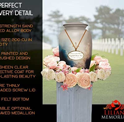 Silky Flower Store Funeral Cremation Urn for Human Ashes, Hand Made Aluminum Memorial Urn, Large Adult 200 lbs Capacity 0cm 7 7 Product: Funeral Cremation Urn - Cross in Sky Cremation Urn for Human Ashes - Hand Made in Aluminum - Suitable for Cemetery Burial or Niche - Large Size for Adults up to 200 lbs