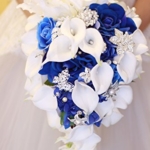 Product: IFFO New Bridal Bouquet, Wedding Flowers, Calla Lilies, Artificial Flowers, Waterfalls, Water Drop Style, Collection Decorations (Royal Blue)