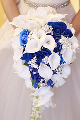 IFFO New Bridal Bouquet, Wedding Flowers, Calla Lilies, Artificial Flowers, Waterfalls, Water Drop Style, Collection Decorations (Royal Blue) - Artificial Flower Arrangements Product: IFFO New Bridal Bouquet, Wedding Flowers, Calla Lilies, Artificial Flowers, Waterfalls, Water Drop Style, Collection Decorations (Royal Blue)