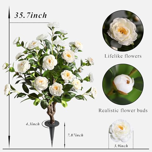 Silky Flower Store Artificial Camellia Tree, Faux Floral Plant, Cement Pot, Indoor Outdoor Office Home Porch Decor, 36 inch 1 1 Product: 36''Artificial Camellia Tree, 2 Pack Soil Insertion w/Spike,Flower Plants, Faux Floral Plant Blooming Tree in Cement Pot, Greenery Potted Plant for Indoor Outdoor Office Home Porch Decor