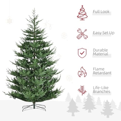 Silky Flower Store HOMCOM Artificial Christmas Tree, 9 Foot Pine Hinged Tree, 1939 Branches, Steel Base, Auto Open, Green 9ft 11 11 Product: HOMCOM 9 Foot Artificial Christmas Tree, Pine Hinged Xmas Tree with 1939 Realistic Branches, Steel Base, Auto Open, Green