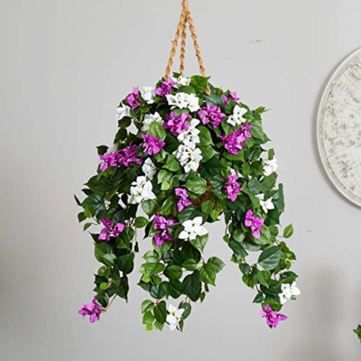 Silky Flower Store Mixed Bougainvillea Artificial Hanging Basket Plant, Deep Green Leaves, Indoor Outdoor Faux Floral Décor, 30in. 9 9 Product: Nearly Natural 30in. Mixed Bougainvillea Artificial Plant Hanging Basket