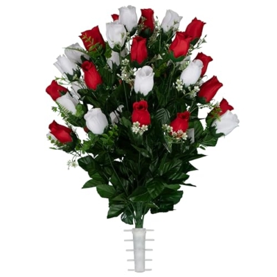 Product: Sympathy Silks Artificial Cemetery Flowers - Gravesite Flowers - Red and White Roses