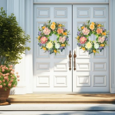 Silky Flower Store Artificial Hydrangea Spring Summer Wreath, Front Door Door Wreath, Indoor Outdoor Decor, 24 Inch 14 14 Product: Summer Wreaths for Front Door, Soomeir 24 Inch Spring Door Wreath with Hydrangea, for All Seasons Outside Indoor Outdoor Farmhouse Home Porch Wall Window Decor