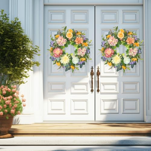 Silky Flower Store Artificial Hydrangea Spring Summer Wreath, Front Door Door Wreath, Indoor Outdoor Decor, 24 Inch 6 6 Product: Summer Wreaths for Front Door, Soomeir 24 Inch Spring Door Wreath with Hydrangea, for All Seasons Outside Indoor Outdoor Farmhouse Home Porch Wall Window Decor