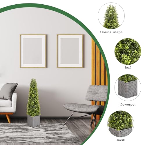 Product: SEVENLOVE 48 Inch Artificial Boxwood Outdoor Topiary Tree Set of 2, 4FT Potted Boxwood Tree Cone Topiary Artificial Plant Shrub for Front Porch Home Office Decor…