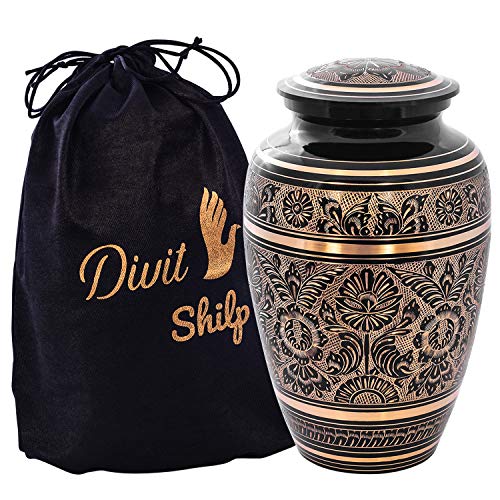 Product: Cremation Urn for Human Ashes with Satin Bag, for Adults up to 200 lbs | Large Handcrafted Funeral Urns by Divit Shilp (Adult, Black Art)