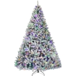 Product: Hykolity 7.5ft Prelit Snow Flocked Christmas Tree, Artificial Christmas Pine Tree with 450 Multicolor LED Lights, 1446 Tips, Metal Stand and Hinged Branches, 10 Colors