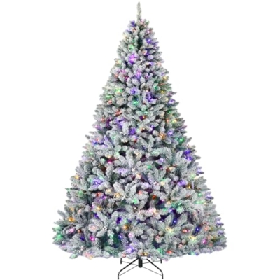 Product: Hykolity 7.5ft Prelit Snow Flocked Christmas Tree, Artificial Christmas Pine Tree with 450 Multicolor LED Lights, 1446 Tips, Metal Stand and Hinged Branches, 10 Colors