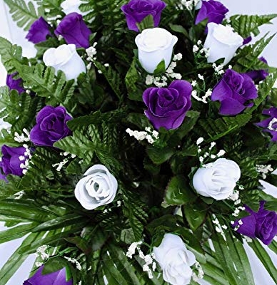 Product: Purple and White Rose Cemetery Saddle for Grave Decoration for Mother's Day
