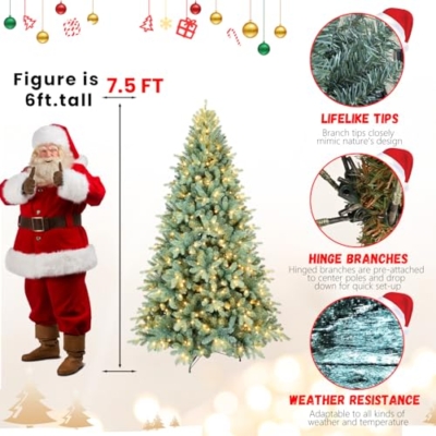 Product: 7.5FT Prelit Blue Artificial Christmas Tree - Premium Spruce with 2148 Branch Tips for a Festive Holiday Decor