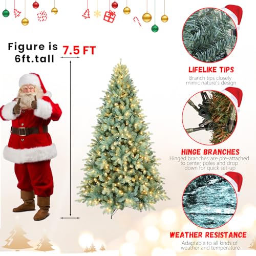 Product: 7.5FT Prelit Blue Artificial Christmas Tree - Premium Spruce with 2148 Branch Tips for a Festive Holiday Decor