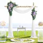 Product: Ponatia Purple Wedding Arch Flowers Kit - 3 Pack with 26Ft White Draping Fabric & Dusty Lilac Floral Garlands for Stunning Ceremony & Reception Decor