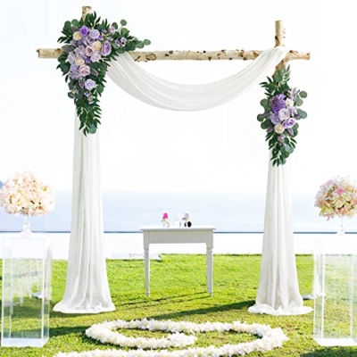 Product: Ponatia Purple Wedding Arch Flowers Kit - 3 Pack with 26Ft White Draping Fabric & Dusty Lilac Floral Garlands for Stunning Ceremony & Reception Decor
