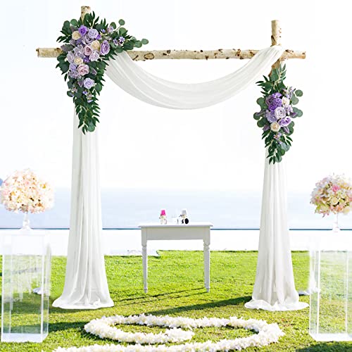 Ponatia Purple Wedding Arch Flowers Kit - 3 Pack with 26Ft White Draping Fabric & Dusty Lilac Floral Garlands for Stunning Ceremony & Reception Decor - Artificial Flower Arrangements Product: Ponatia Purple Wedding Arch Flowers Kit - 3 Pack with 26Ft White Draping Fabric & Dusty Lilac Floral Garlands for Stunning Ceremony & Reception Decor