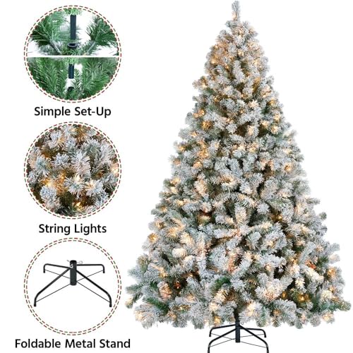 Product: Yaheetech 7.5ft Pre-lit Artificial Christmas Tree W/Incandescent Warm White Lights, Snow Flocked Full Prelighted Xmas Tree W/1284 Branch Tips, 550 Incandescent Lights & Foldable Stand, Green & White