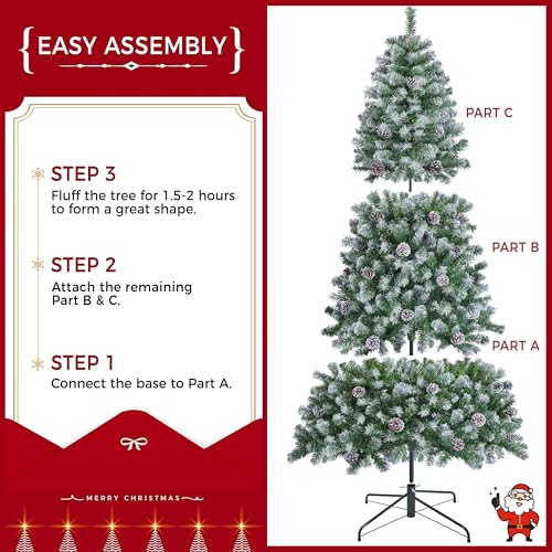 Silky Flower Store Yaheetech Artificial Christmas Tree, Snow Flocked Pinecone Christmas Tree, 7.5ft 6 6 Product: Yaheetech 7.5ft Artificial Christmas Tree, Snow Flocked Christmas Tree w/82 Pinecones, 1346 Frosted Tips, Pre-Decorated Tree for Holiday Party Decoration