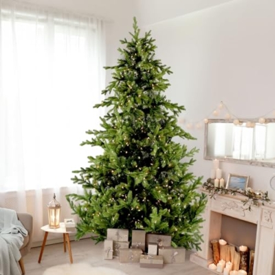 Silky Flower Store Fraser Hill Farm Woodside Pine Artificial Christmas Tree, White Incandescent Smart Lights, Metal Base, 7.5 Feet Tall 16 16 Product: Fraser Hill Farm Woodside Pine Christmas Tree, 7.5 Feet Tall, Artificial Tree with Metal Base Includes White Incandescent Smart Lights, Artificial Holiday Tree Easy to Set Up and Easy to Connect