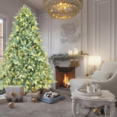 Silky Flower Store 7FT Prelit Blue Artificial Christmas Tree, Premium Spruce, 2518 Branch Tips, Warm White LED Lights, Hinged Branches, 7FT 8 8 Product: 7FT Prelit Blue Artificial Christmas Tree - Premium Spruce with 2518 Branch Tips for a Festive Holiday Decor