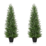 Product: 4FT OAKRED Artificial Cedar Topiary Trees - UV-Protected Norfolk Pine Set for Year-Round Outdoor & Indoor Decor