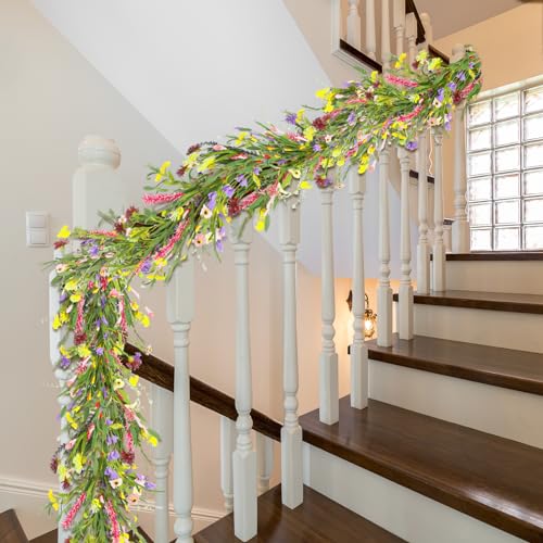 Product: Hotop 6 ft Artificial Wildflower Garland, Daisy and Lavender Faux Floral Vine Summer Spring Floral Fake Garland for Baby Shower Wedding Mantle Table Centerpiece Decor(2 Pcs)