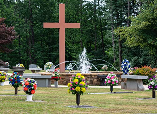 Product: Sympathy Silks Artificial Cemetery Flowers – Realistic Vibrant Roses, Outdoor Grave Decorations - Non-Bleed Colors, and Easy Fit - 1 Lime Mum and Lavender Rose Bouquet