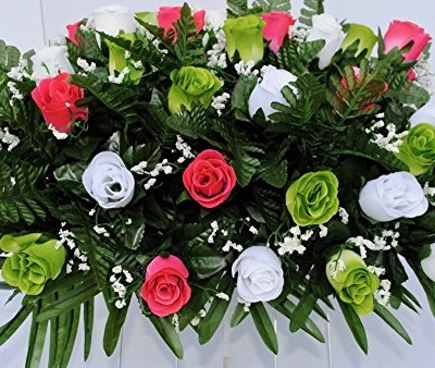 Silky Flower Store Pink Green White Rose Mix Cemetery Flower Saddle, Grave Headstone Decoration, Artificial Floral Arrangement, 20.5cm 7 7 Product: Spring Cemetery Flowers for Headstone and Grave Decoration-Pink Green and White Rose Mix Saddle