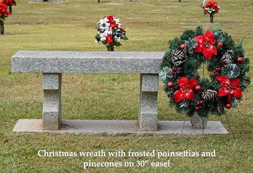 Silky Flower Store Artificial Christmas Wreath, Frosted Red Poinsettia Red Ornaments, Outdoor Indoor Décor, 24 Inch, 30 Inch Easel 4 4 Product: Christmas Wreath - Outdoor Christmas Decoration - 24 inch Wreath with Frosted Red Poinsettia and Red Ornaments on 30 Inch Easel