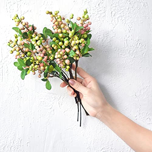 Silky Flower Store Artificial Holly Berries Christmas Wreath Decorations, Pink and White Berry Stems, 10 Stems, 25cm 5 5 Product: FiveSeasonStuff Real Touch Artificial Holly Berries Flower Arrangements, Christmas Wreath Decorations 10 Stems (Pink and White)