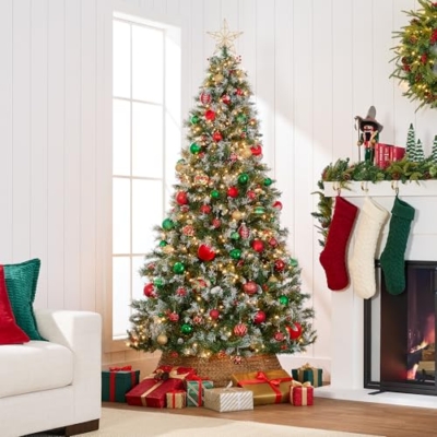 Product: Best Choice Products Christmas Tree Pre-Lit, Pre-Decorated Artificial 7.5ft Frosted Pine Holiday Decoration w/Frosted Tips, Pine Cones, Berries