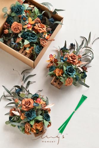 Silky Flower Store Tall Artificial Fall Wedding Aisle Flowers, Teal Burnt Orange Rose Centerpieces, 4pc Ceremony Reception Decor, 17.5in 8 8 Product: Ling's Moment 17.5" Tall Standing Artificial Flowers Arrangements 4pcs Fall Wedding Aisle Runner Chair Decorations Teal Burnt Orange Centerpieces Ceremony Reception Rose Floral Party Outdoor