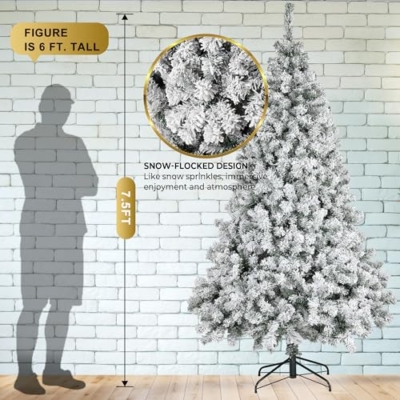 Product: 7.5FT Prelit Christmas Tree with Lights, Snow Flocked Artificial Christmas Tree with 420 Warm White LED Lights, 1160 Branch Tips, Indoor Fake Xmas Tree for Home, Office, Party Decoration
