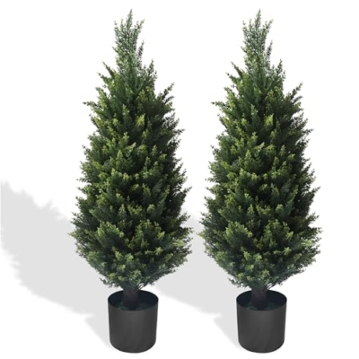 Product: EasyFlora Artificial Topiary Tree - 2 Pack 37Inch Artificial Cedar Topiary Trees, UV Protection Potted Shrubs for Front Door, Durable 5" Wide Heavy Duty Pots for Outdoor & Indoor Decor
