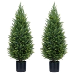 Product: 3ft Artificial Topiary Trees Artificial Cedar Trees UV Resistant Bushes Potted Set of 2 Faux Shrubs for Outdoor Indoor Front Porch Garden