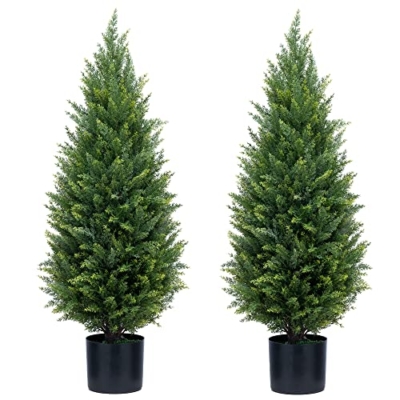 Product: 3ft Artificial Topiary Trees Artificial Cedar Trees UV Resistant Bushes Potted Set of 2 Faux Shrubs for Outdoor Indoor Front Porch Garden