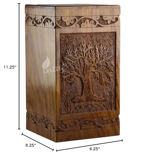 Silky Flower Store Handcarved Wooden Cremation Urn for Human Ashes, Tree of Life Memorial Urn, Adult Men Women, 250 lbs Capacity, 32.5cm 9 9 Product: INTAJ Handcarved Wooden Cremation Urn for Human Ashes - Tree of Life Design, 250 lbs Capacity, Suitable for Adult Men and Women - Decorative Funeral Urn Box and Casket