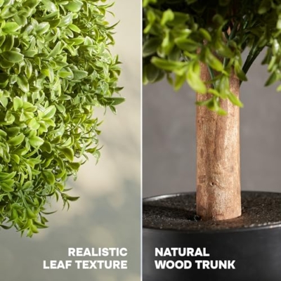 Product: FLORAMUSE Artificial Plants Indoor Outdoor - Set of 2 Topiary Boxwood Trees – 24” High Pre-Potted Faux Trees - Plant Decor for Front Porch Home Office - Topiary Ball