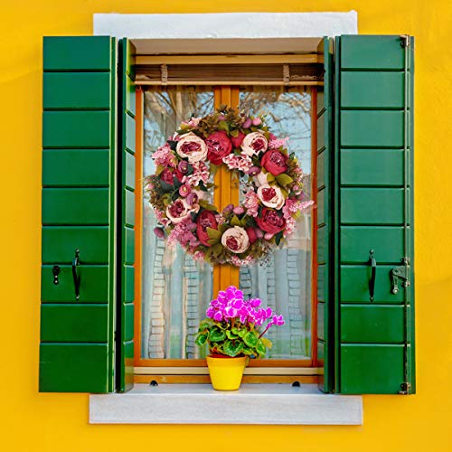 Silky Flower Store Artificial Peony Flower Wreath, Vintage Silk Front Door Decor, Faux Hydrangea Greenery, 19Inch 4 4 Product: BOMAROLAN Artificial Peony Flower Wreath 19Inch Vintage Blooming Silk Peonies Spring Summer Fall Winter Large Wreaths Flower Green Leaves for Outdoor Front Door Indoor Wedding Wall Or Window Décor