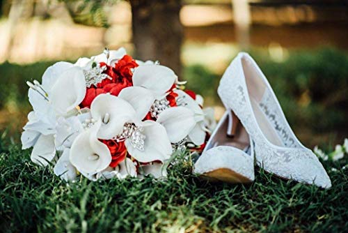 Silky Flower Store Bridal Bouquet Wedding Calla Lilies Rose Pearl Brooch Bouquet, Red, Handmade Faux Floral Arrangement 32.5cm 3 3 Product: IFFO Bridal Bouquets for Wedding, Calla Lilies Simulation Rose Diamonds Pearl Bride Wedding Bouquet, Romantic Wedding Party Decoration Confession (red)