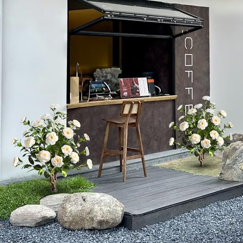 Silky Flower Store Artificial Camellia Tree, Faux Floral Plant, Cement Pot, Indoor Outdoor Office Home Porch Decor, 36 inch 2 2 Product: 36''Artificial Camellia Tree, 2 Pack Soil Insertion w/Spike,Flower Plants, Faux Floral Plant Blooming Tree in Cement Pot, Greenery Potted Plant for Indoor Outdoor Office Home Porch Decor