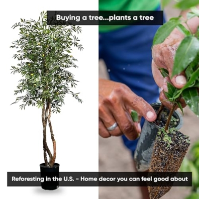 Silky Flower Store Artificial Mediterranean Olive Tree, Cypress & Alabaster Handmade Real Wood Trunks, Hypoallergenic Green, 6.5ft 10 10 Product: Cypress & Alabaster Handmade 6.5ft Mediterranean Olive Artificial Tree with Ethically Sourced Real Wood Trunks, Hypoallergenic, 6.5-Foot, Green