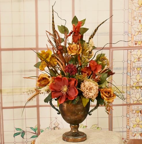 Product: shibaoli DIY Artificial Flower, Brick and Gold Silk Iris,Rose Floral Arrangement in Metal Urn for DIY Weddingr Centerpieces Arrangements Party Tables Home Decorations Table Setting(360VIEW)