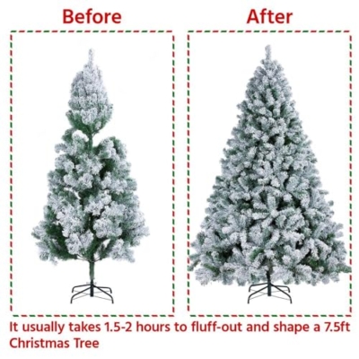 Product: Yaheetech 7.5ft Pre-lit Artificial Christmas Tree W/Incandescent Warm White Lights, Snow Flocked Full Prelighted Xmas Tree W/1284 Branch Tips, 550 Incandescent Lights & Foldable Stand, Green & White