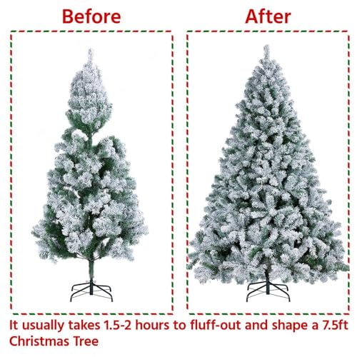 Product: Yaheetech 7.5ft Pre-lit Artificial Christmas Tree W/Incandescent Warm White Lights, Snow Flocked Full Prelighted Xmas Tree W/1284 Branch Tips, 550 Incandescent Lights & Foldable Stand, Green & White