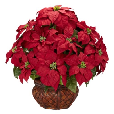 Product: Nearly Natural 1265 22in. Poinsettia with Decorative Planter Silk Arrangement 35" x 12" x 12"