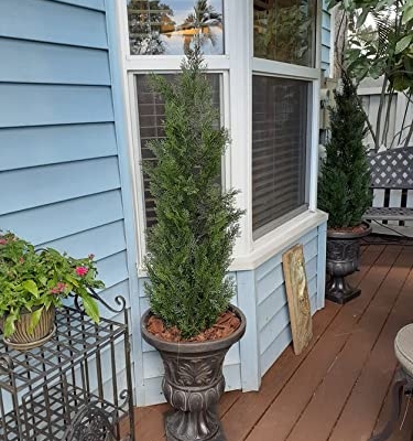 Product: Two 5 Foot Artificial Topiary Cedar Trees Potted Indoor Outdoor Plants