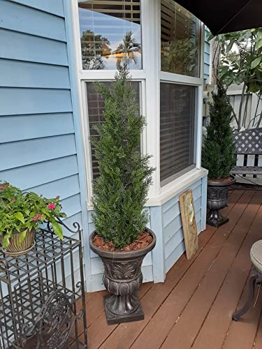 Product: Two 5 Foot Artificial Topiary Cedar Trees Potted Indoor Outdoor Plants